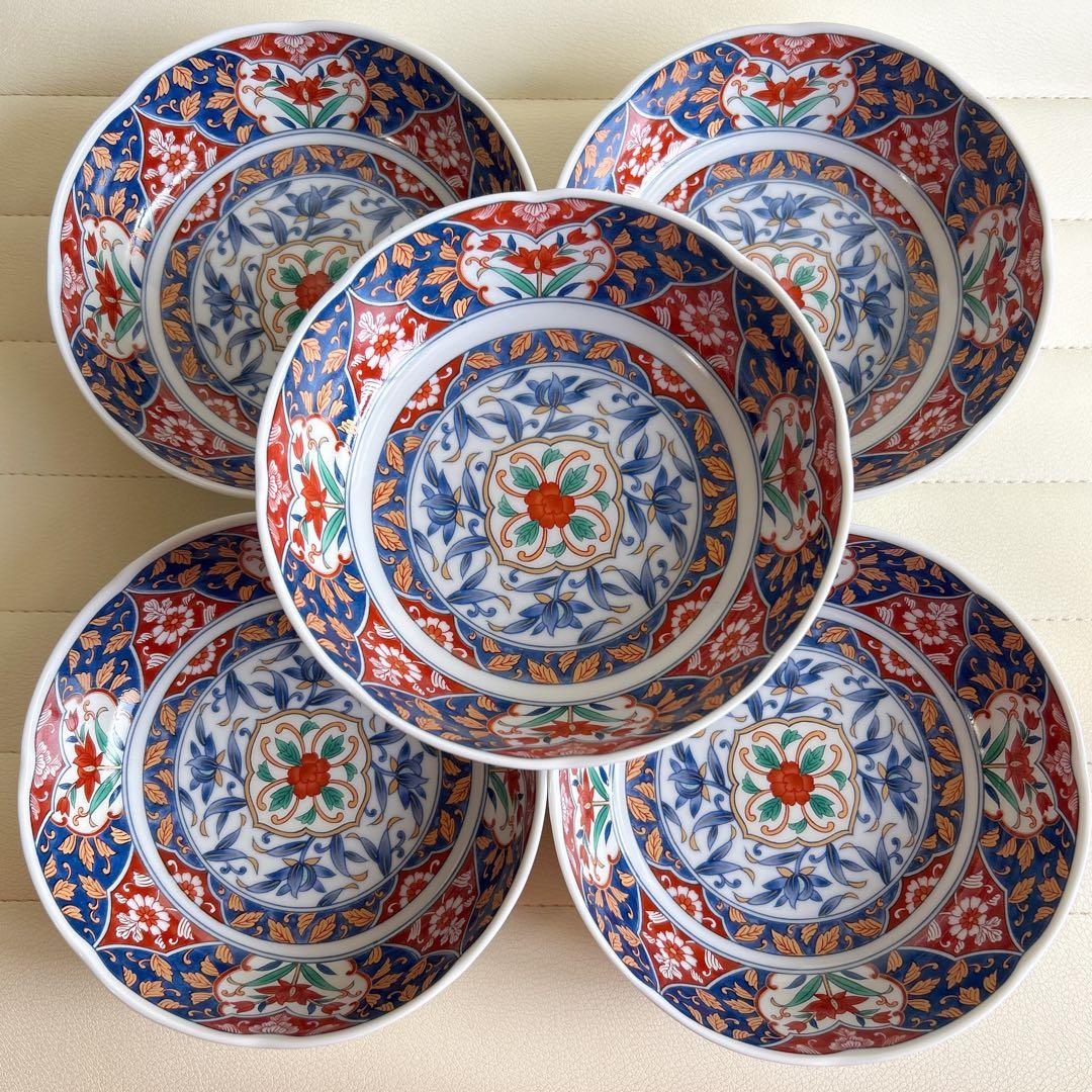 有田焼　南風窯　古伊万里　中鉢揃　5枚セット　色絵　深皿　煮物鉢　なます皿　和柄