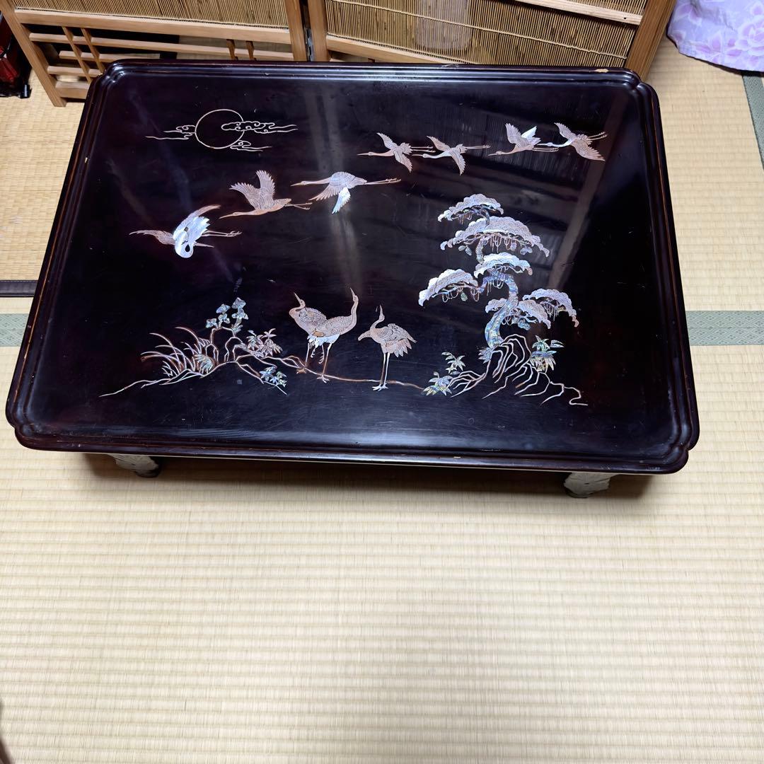 骨董 木造螺鈿テーブル 希少 折りたたみ　送料無料　レトロ　蔵出