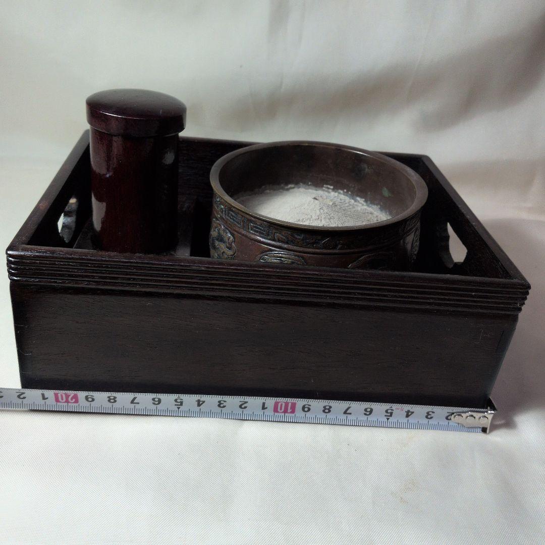 煙草盆　唐木　銅（龍の図）火入れ