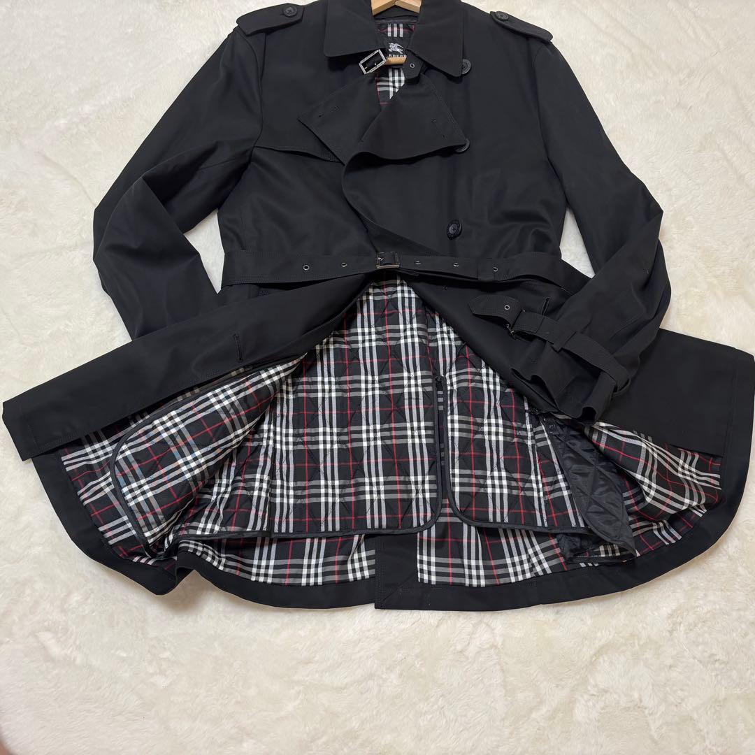 バーバリーブラックレーベル 黒 XL トレンチコート ノバチェック ライナー付