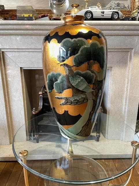 アジアンデザイン 花瓶 松の木と鳥