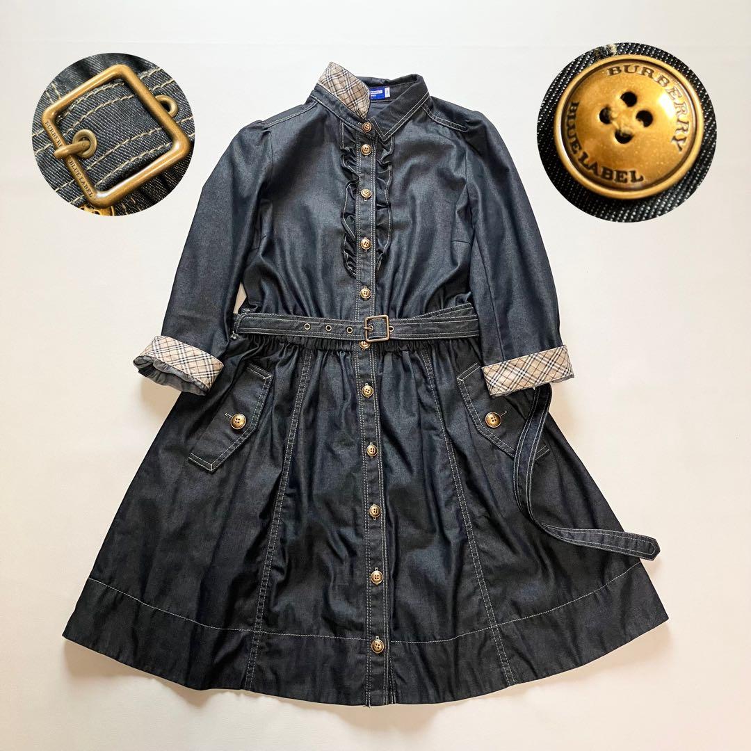 極美品 バーバリーブルーレーベル デニム シャツワンピース 金ボタン 38