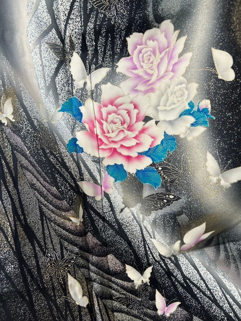 【 最終値下げ 】 豪華振袖５点セット！！　秋山庄太郎　バラに蝶柄　１９３