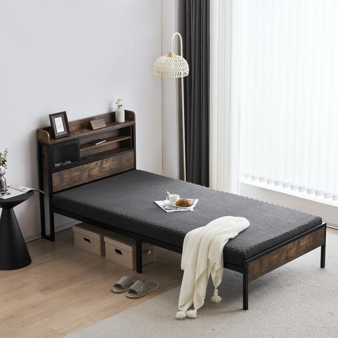 春分セール！北欧風コンセント付きベッドフレーム　シングル（S）