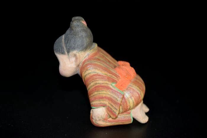 紙塑人形創始者　鶴巻 三郎　作『にらめっこ』日本人形　共箱　真作保証