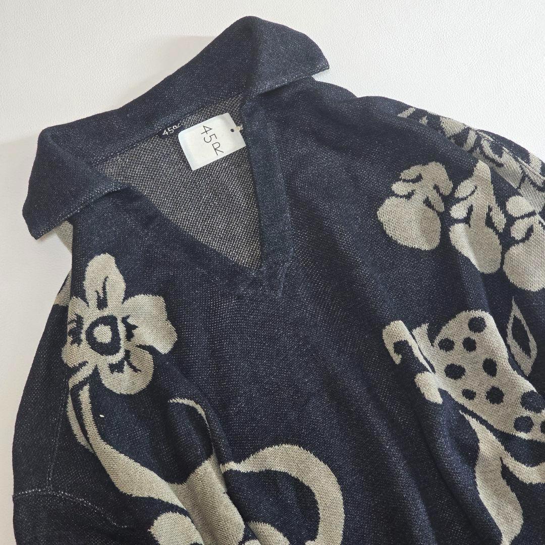 【未使用】45R ジャガードニット　インディゴ　リネン 100%