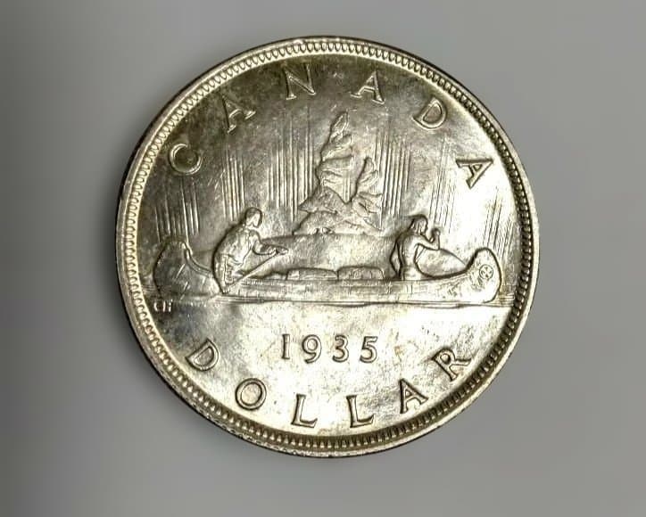 メ*ー様 1935年 カナダ 1ドル銀貨 ジョージ5世 在位25周年記念 カヌー