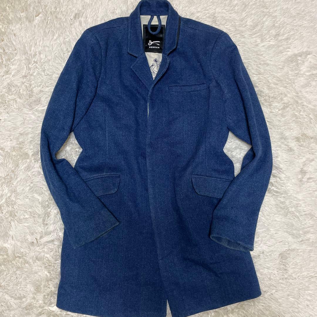 DENHAM 藍染　チェスターコート　Ｍ　デニム　テーラードジャケット　メンズ