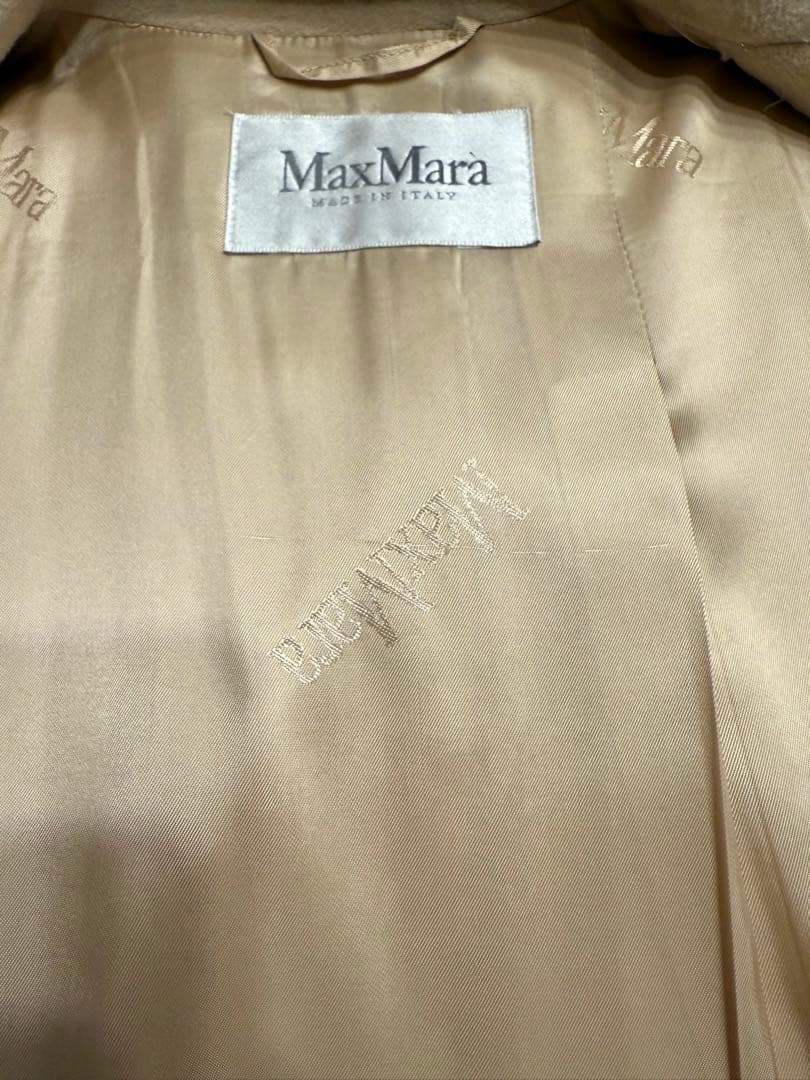 極美品☆白タグ マックスマーラ カシミヤ混 ベルテッドコート ベージュ 36