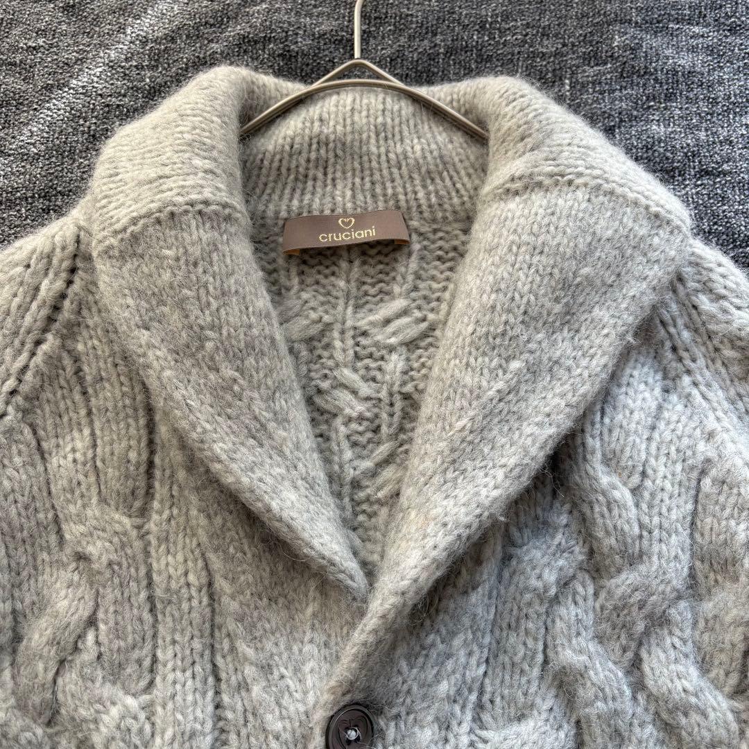 【クルチアーニ】イタリア製 アルパカ ケーブルカーディガン ショールカラー 46