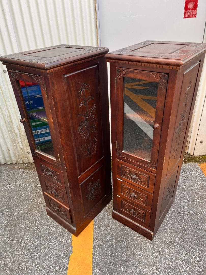 木製キャビネット ダークブラウン 2台セット