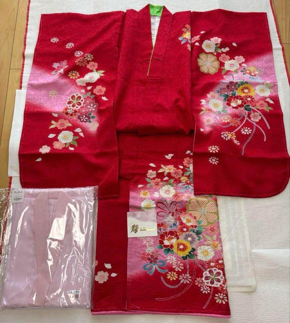七五三♡【新品】正絹 赤 王道 着物 四つ身 七歳