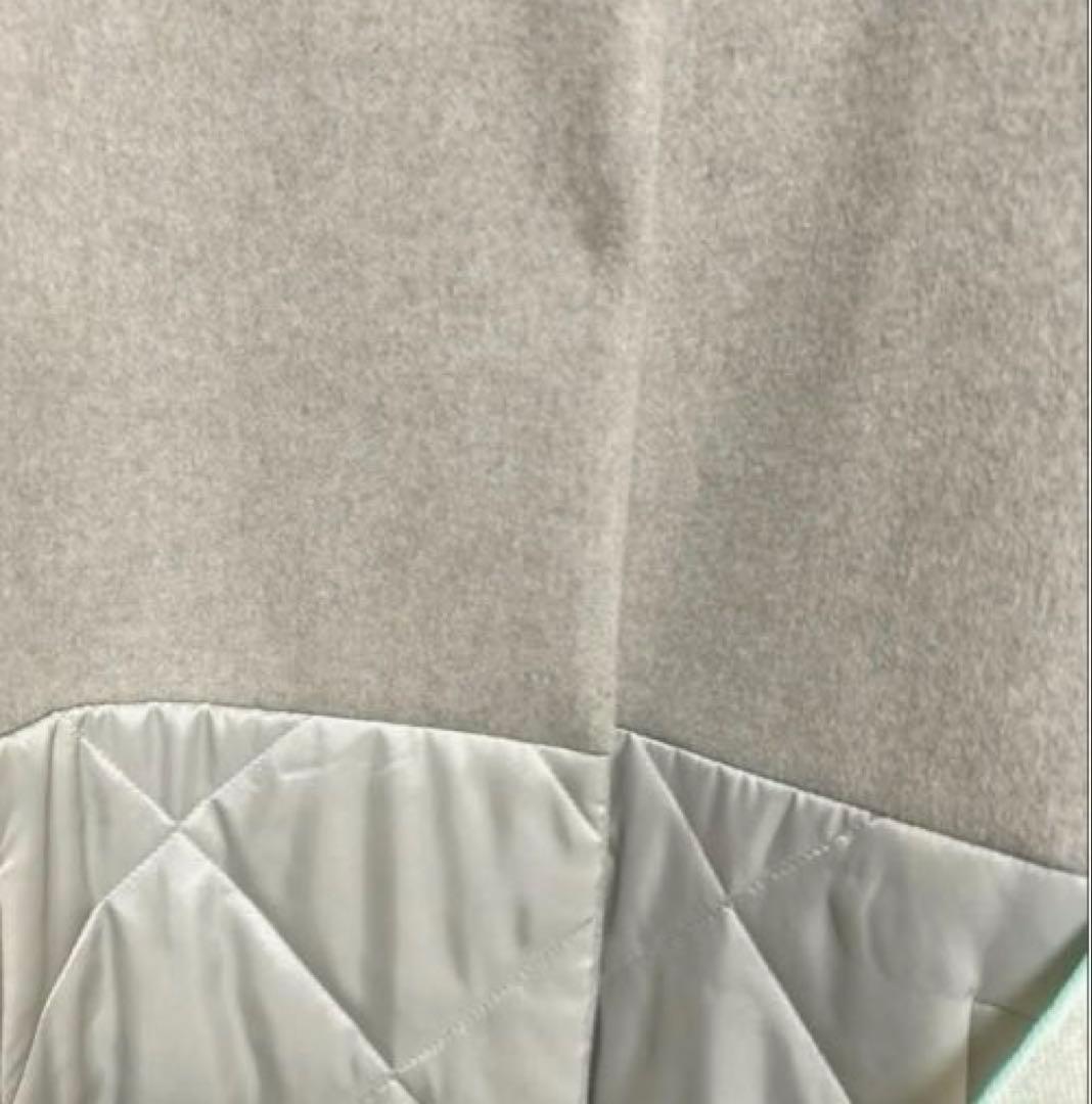 期間限定インディヴィキルト素材 ウール切替えノーカラーロングコートベージュM