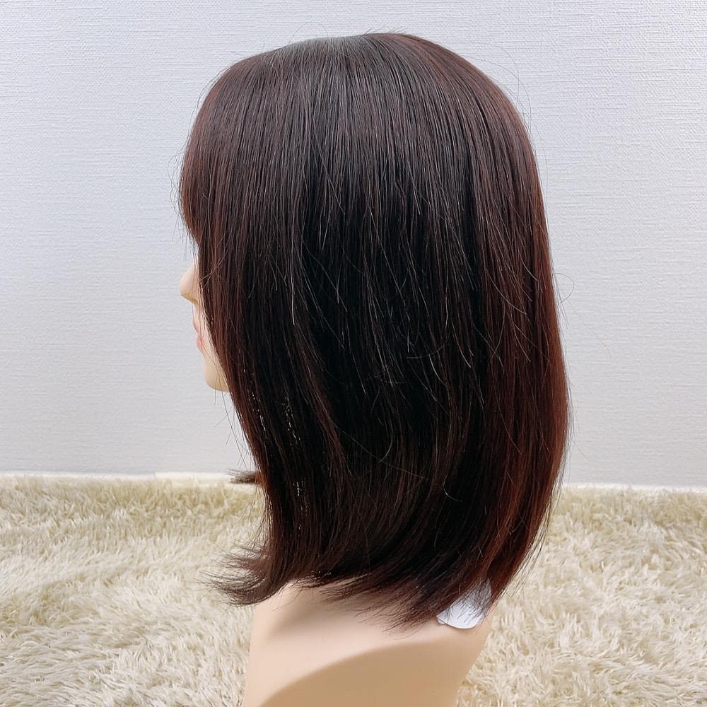 人毛100% フルウィッグ 医療用 ロング ストレート ダークブラウン 茶髪