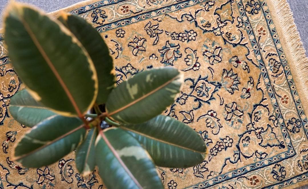 90×62cm　手織り　ペルシャ絨毯 ナイン ヴィンテージラグ