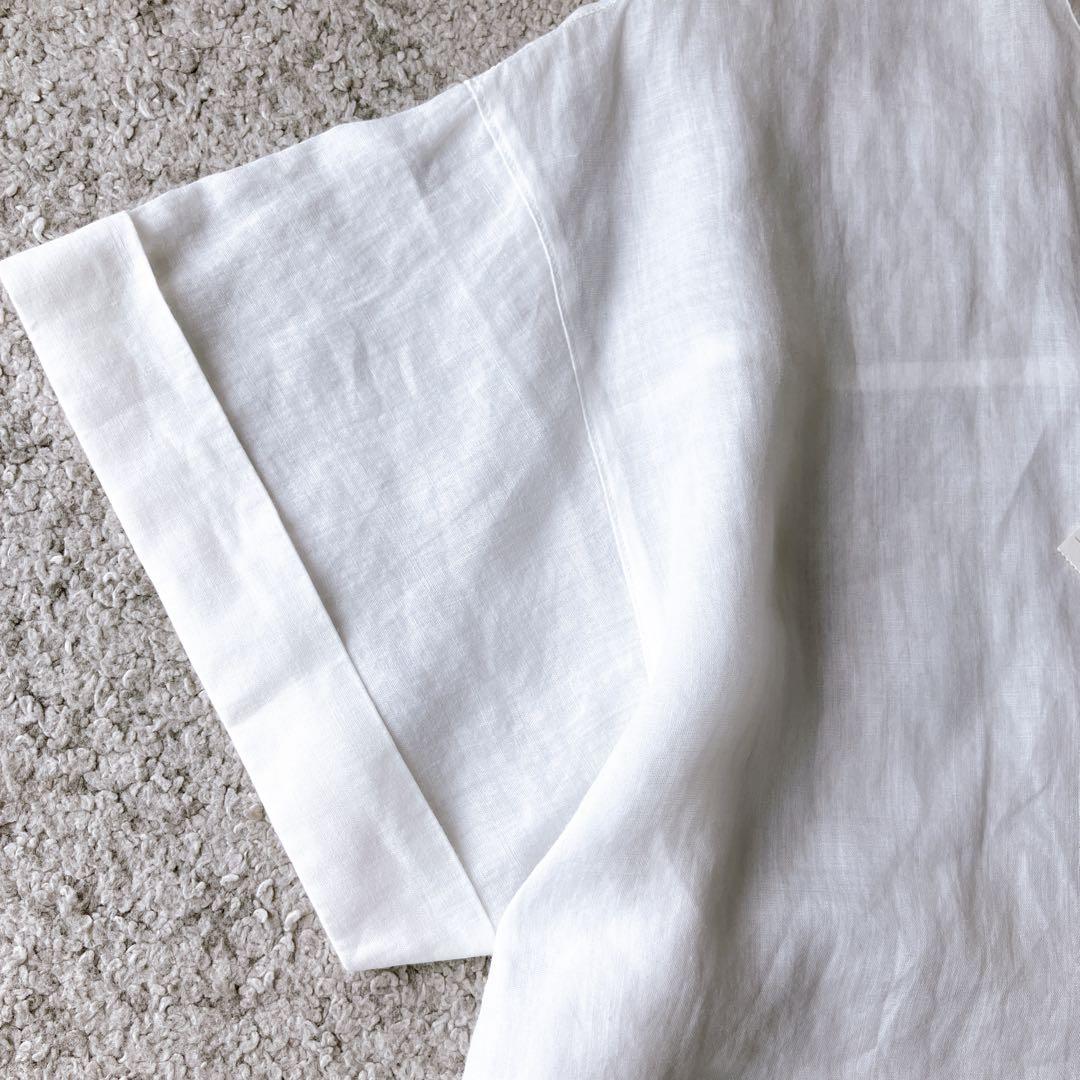 新品タグ付き DRESSTERIOR 麻 リネン ブラウス 半袖 刺繍 ホワイト