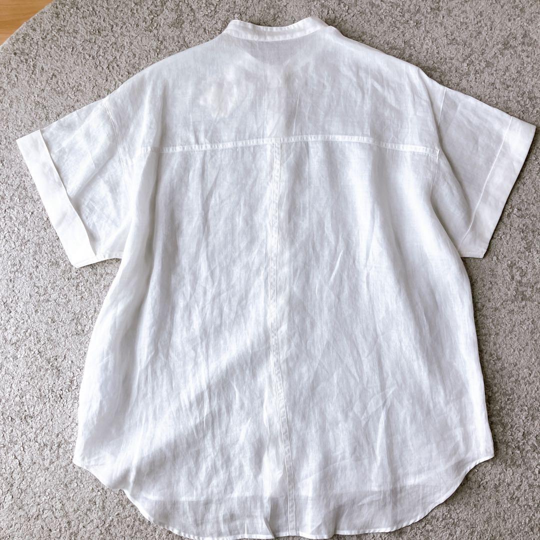 新品タグ付き DRESSTERIOR 麻 リネン ブラウス 半袖 刺繍 ホワイト