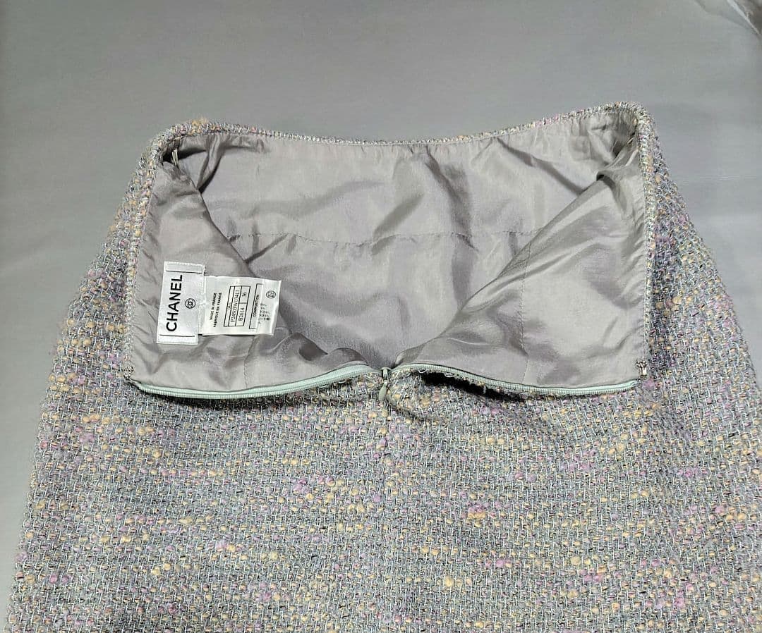 CHANEL ブルーグレー系ツイード　スカート　秋冬　フランス製
