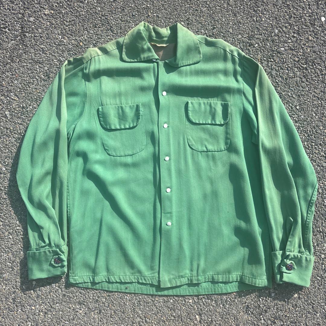 トップス 50s Rayon Gabardine Open Collar Shirt