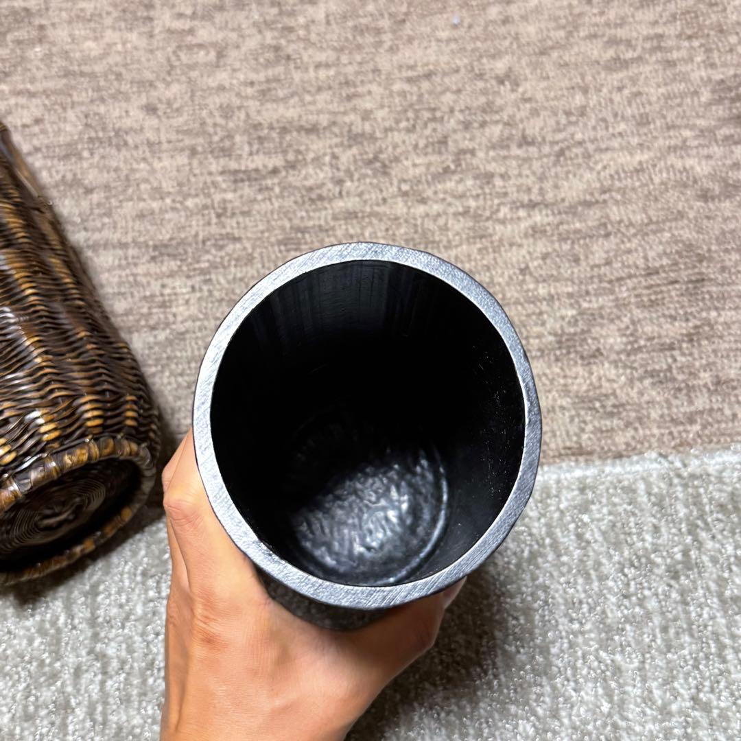 職人手作り 竹 花入 籠 竹職人 毛利健一 （号 有彩）作 竹編み竹工芸 花器