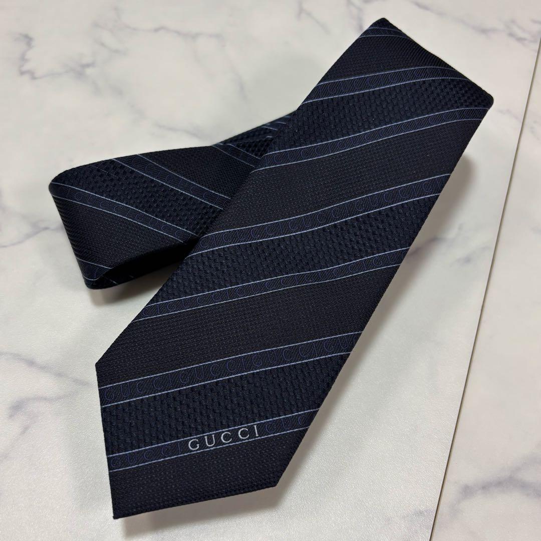 GUCCI グッチ ネクタイ ストライプ シャドーグッチ 現行タグ