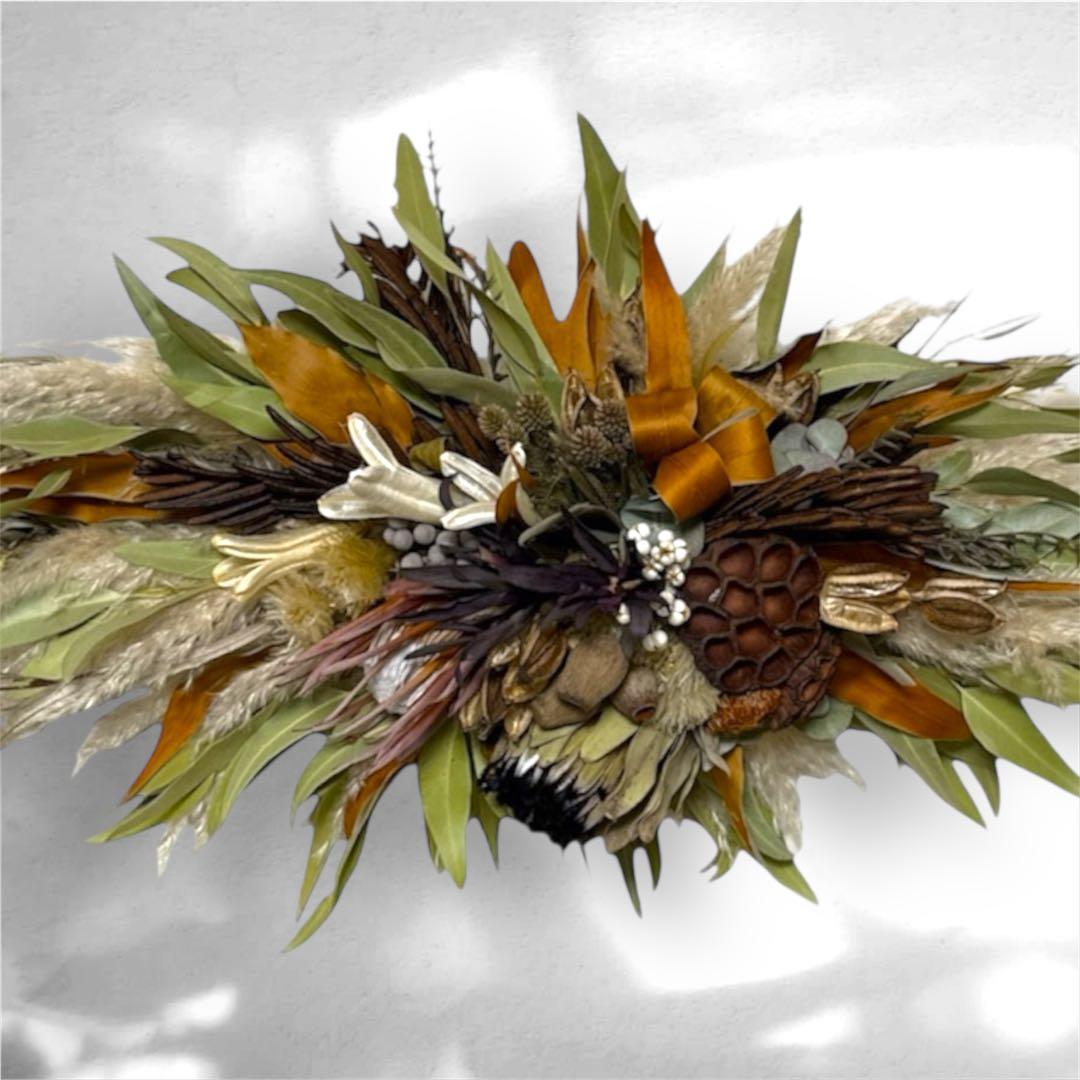 ネイティブフラワー壁掛け 横型オブジェ スワッグ 特大サイズ80㎝