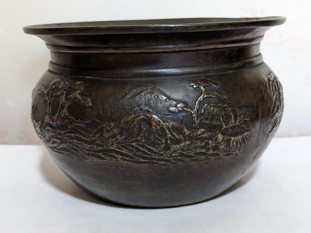 ♦江戸時代後！希少 レア物 唐金 打出し 山水図 建水 香炉 骨董品