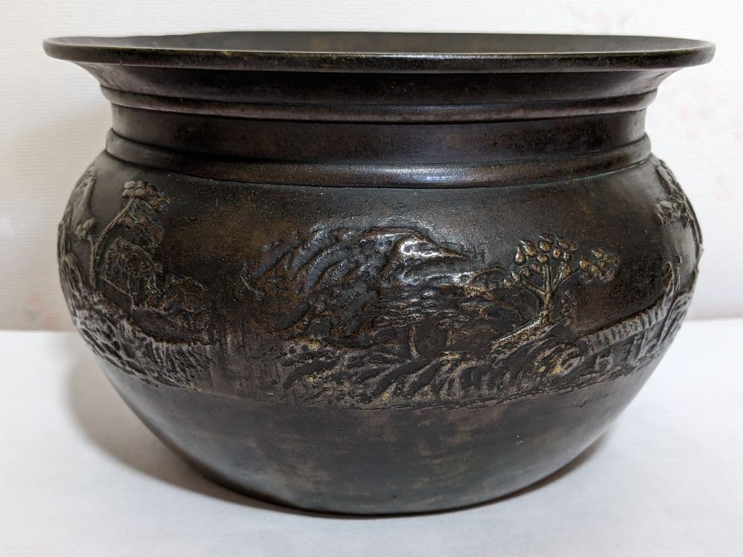 ♦江戸時代後！希少 レア物 唐金 打出し 山水図 建水 香炉 骨董品