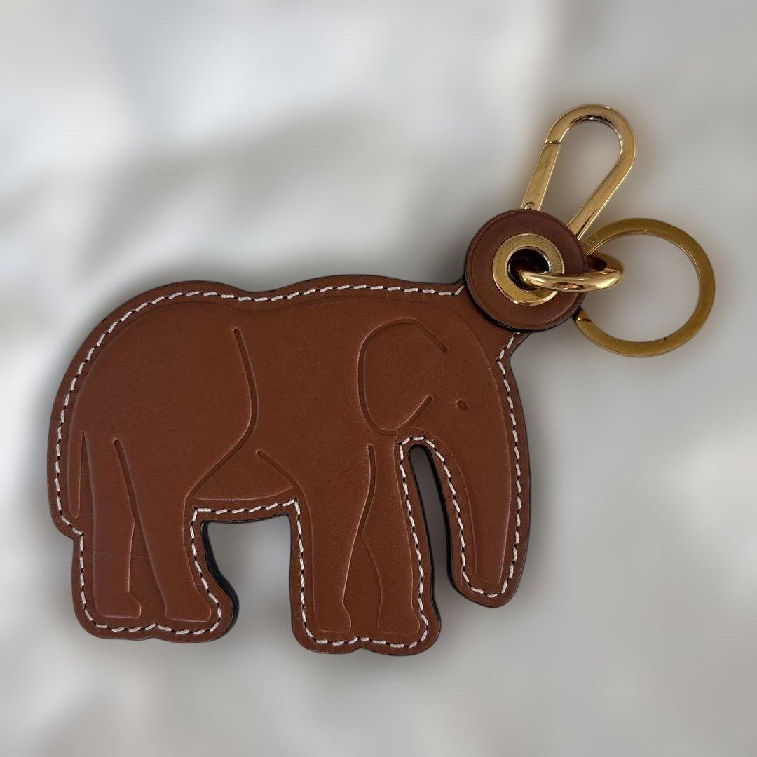 LOEWE 象型キーホルダー ブラウン・ブルー　ロエベ　チャームぞうエレファント