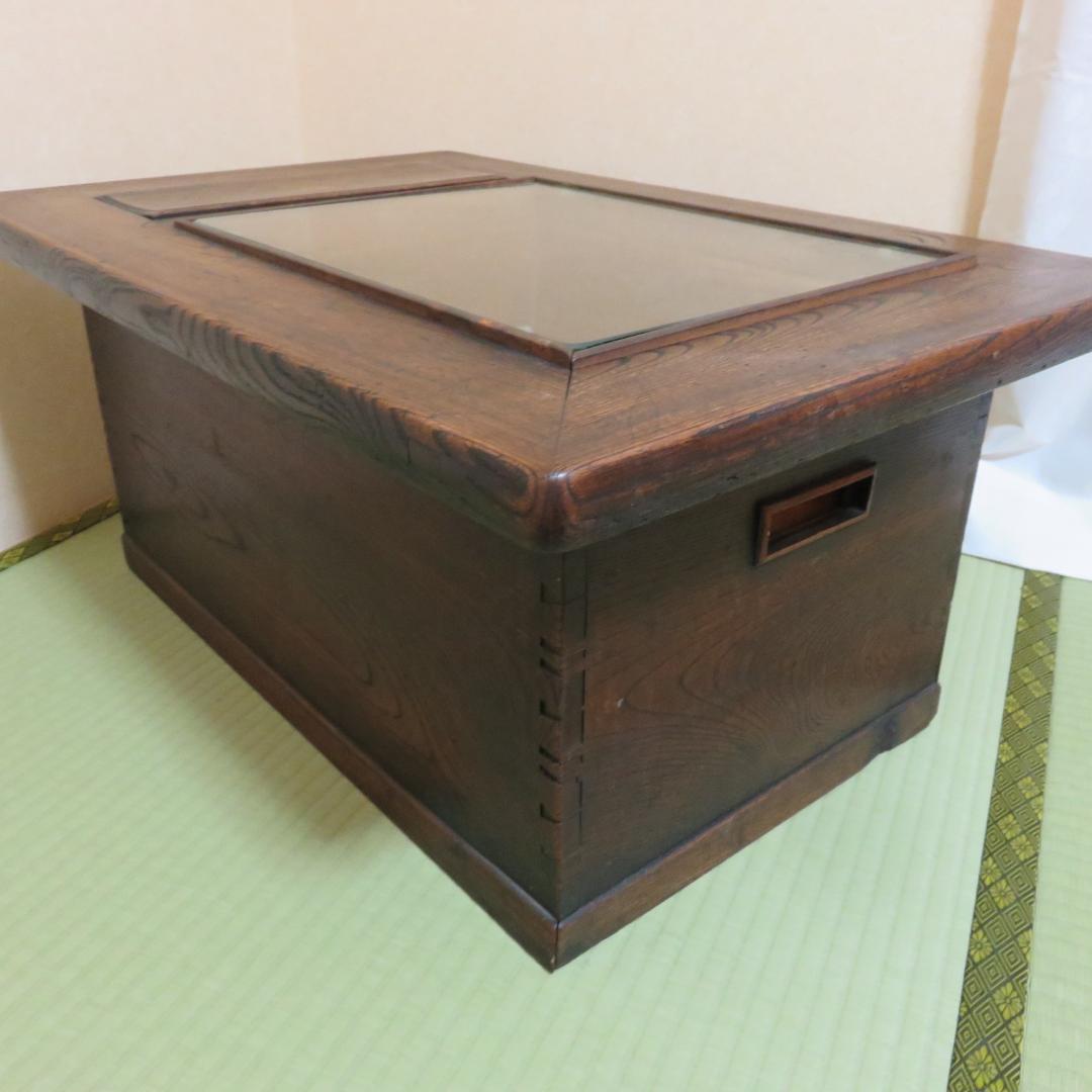 長火鉢 天板ガラス カスタム 蓋つき テーブル ディスプレイテーブル