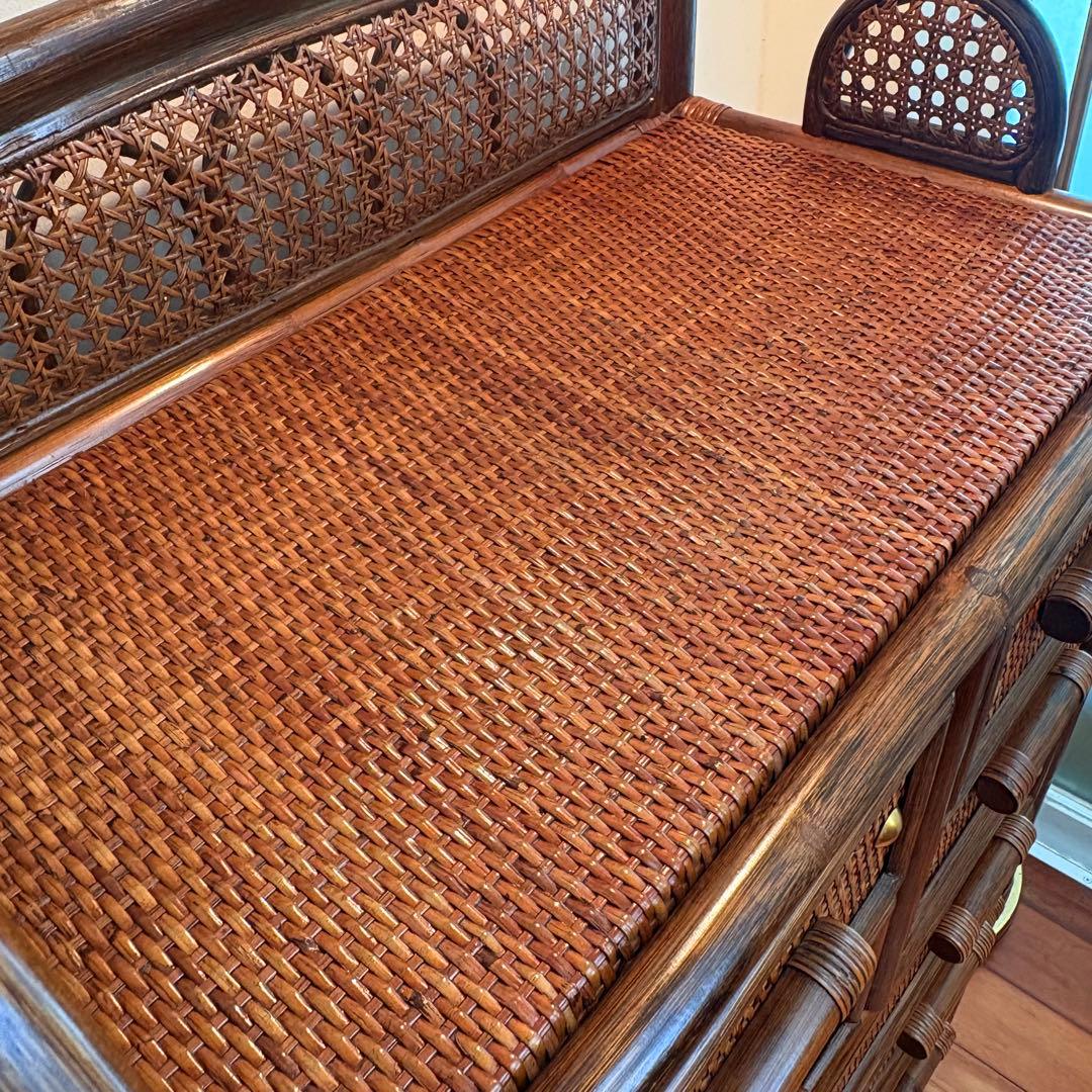 ラタン チェスト 8杯引き出し ヴィンテージ 籐家具 真鍮鋲付き バンブー