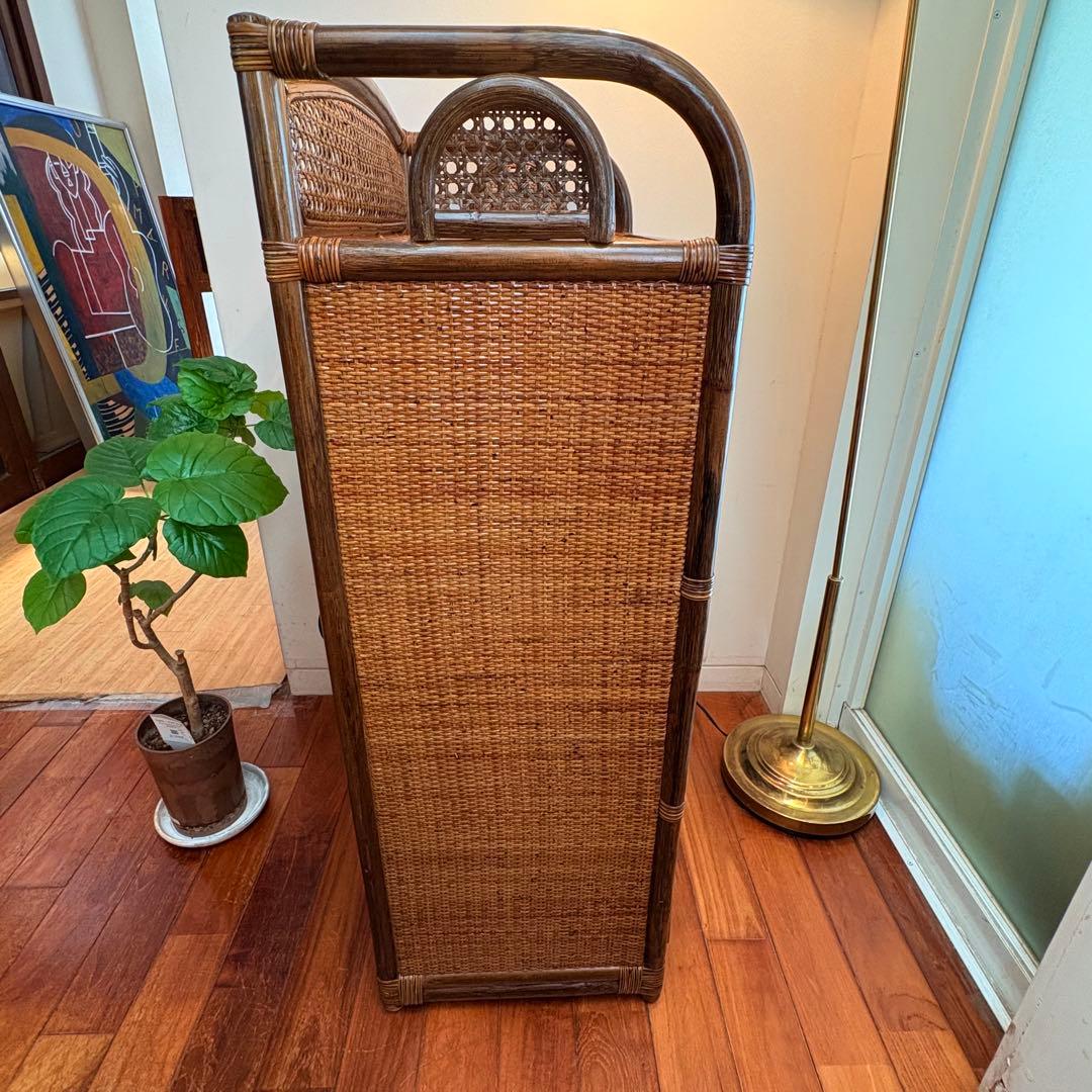 ラタン チェスト 8杯引き出し ヴィンテージ 籐家具 真鍮鋲付き バンブー