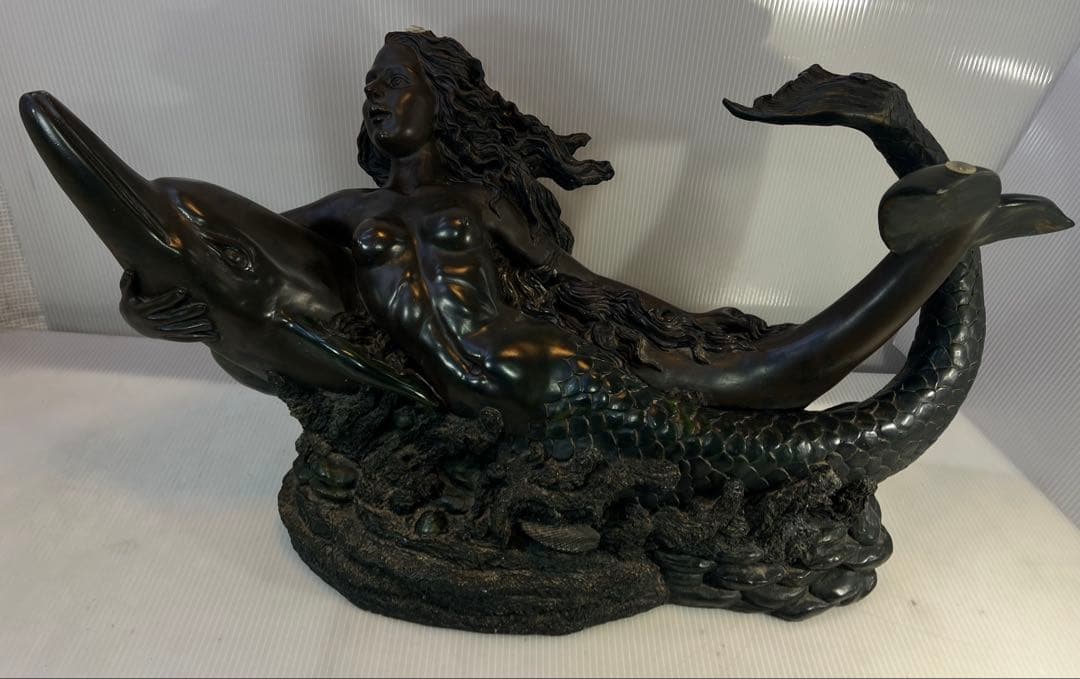 ヴィンテージ マーメイド コーヒーテーブル ガラストップ ブロンズ1980 年代
