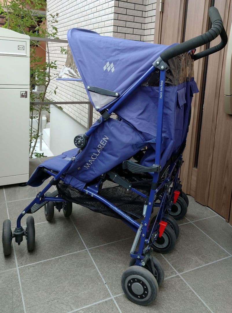 【Ｓ】マクラーレン双子ベビーカー(フットマフ、レインカバー付)