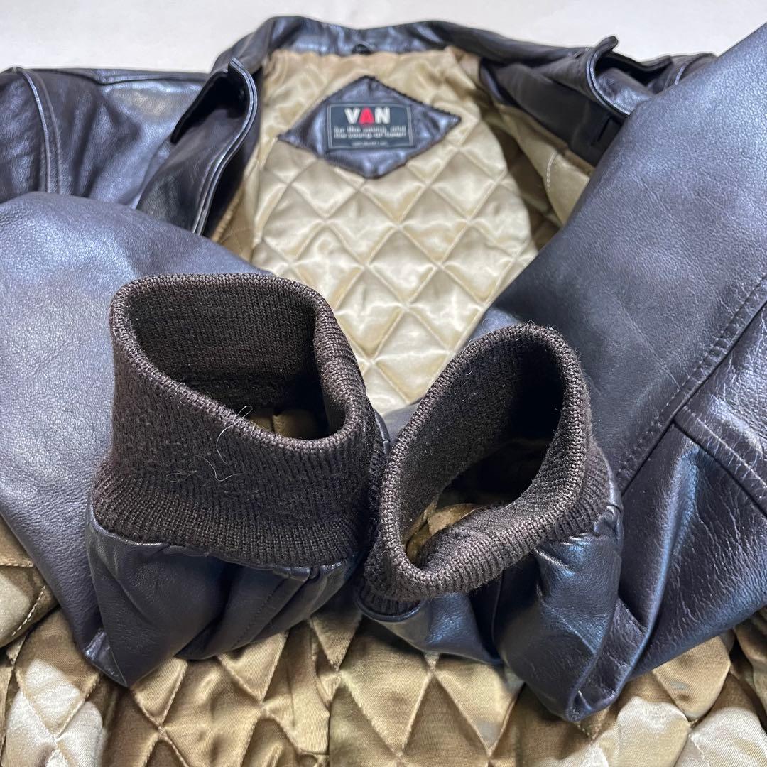 【美品】vintage VAN JAC 本革 レザージャケット アーチロゴ　刺繍