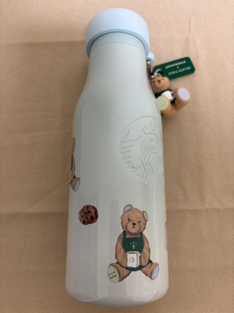 スタバ＆ジェラートピケ ベアチャーム付き　ステンレスボトル ミント&ピンク