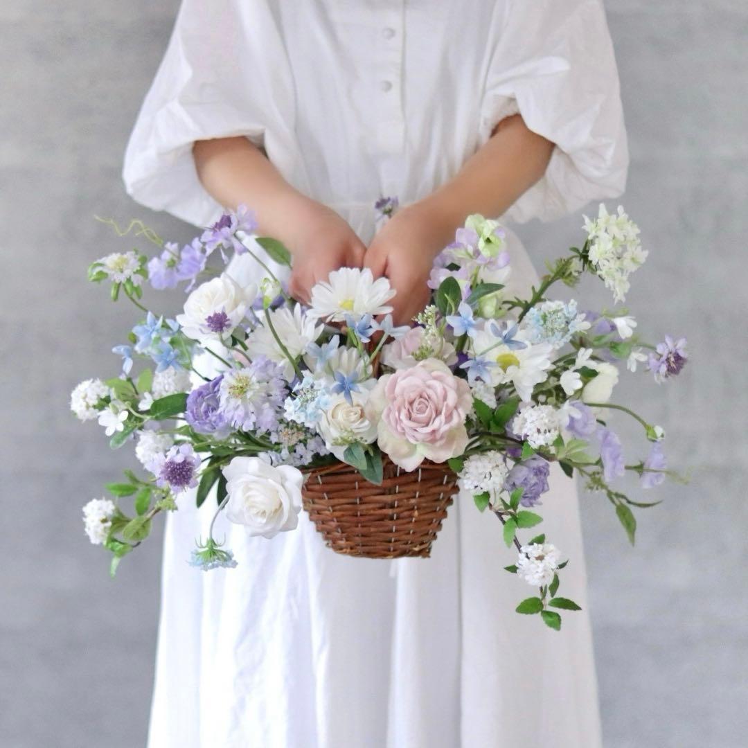 ウェディングブーケ　バスケットブーケ　花かご 淡色 韓国風 インテリア