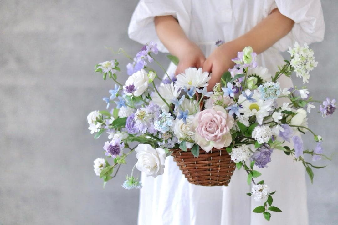 ウェディングブーケ　バスケットブーケ　花かご 淡色 韓国風 インテリア
