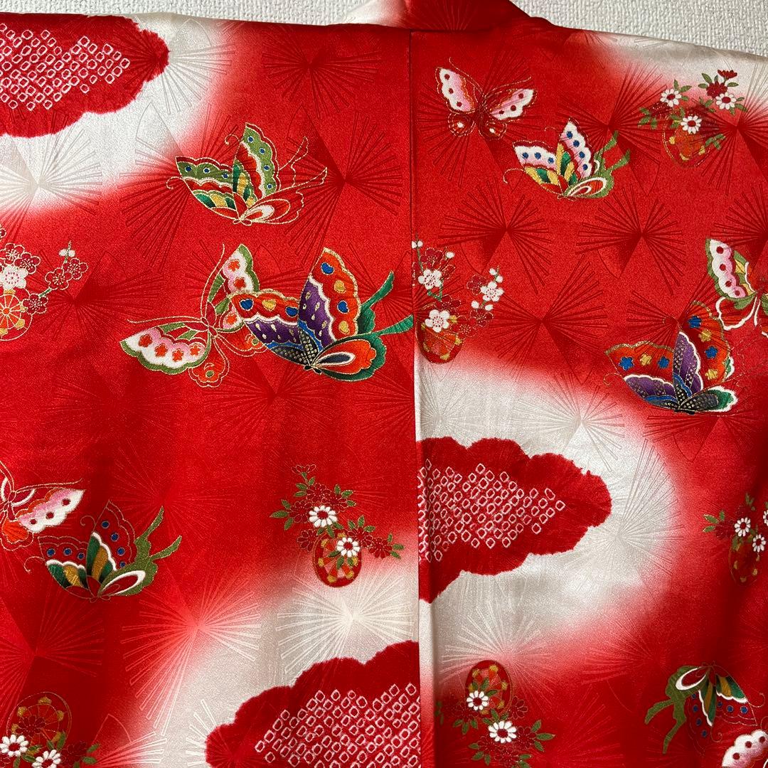 七五三　7歳　着物　正絹　赤　アンティーク　かのこ　蝶