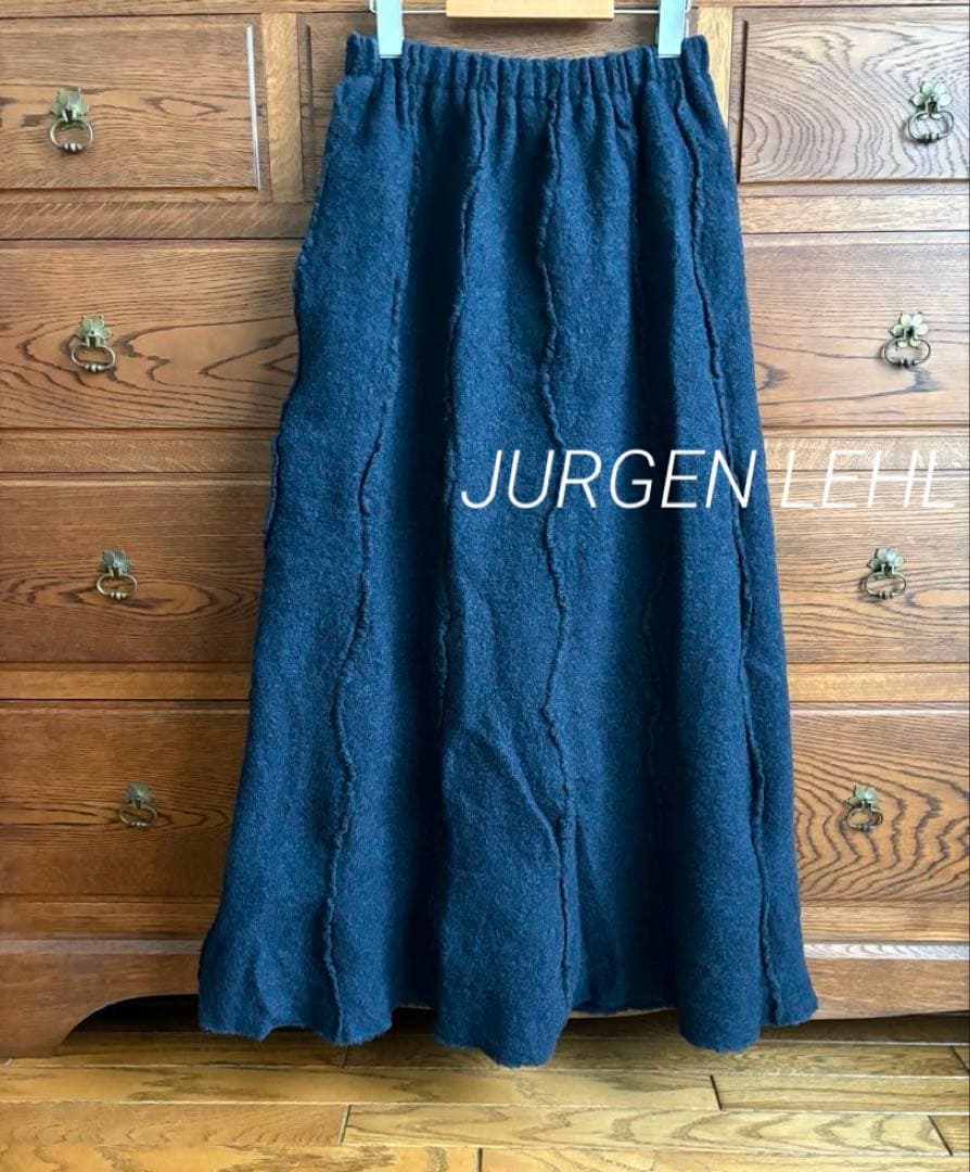 週末sale✳︎ヨーガンレール　ウール100% Aライン　ロングスカート　ネイビー