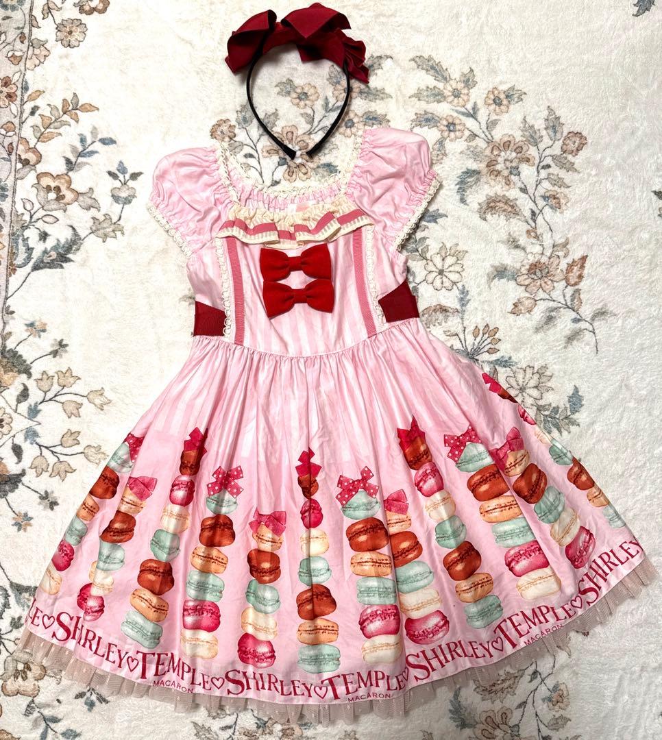 シャーリーテンプル110マカロンストライプワンピース カチューシャ