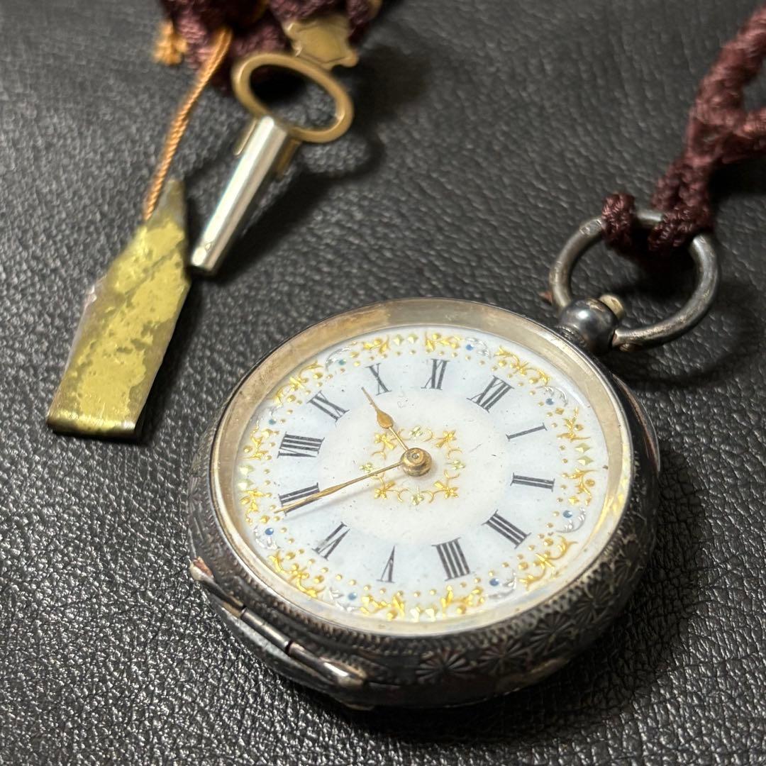 葵*葉様 懐中時計 0.935 シルバー 鍵巻き式 アンティーク レトロ