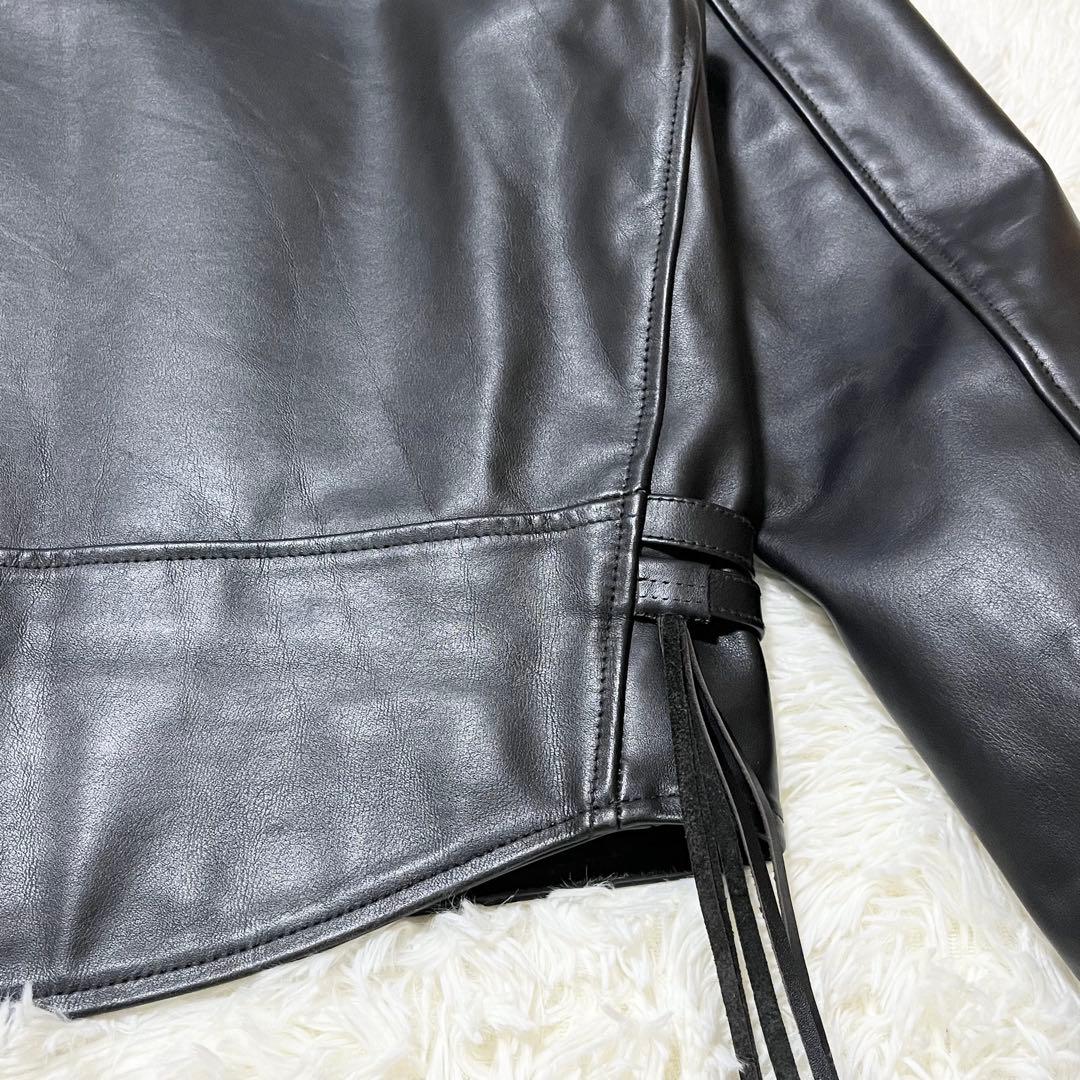 美品 希少サイズ ホーンワークス ダブルライダースジャケット 3L レザー 黒