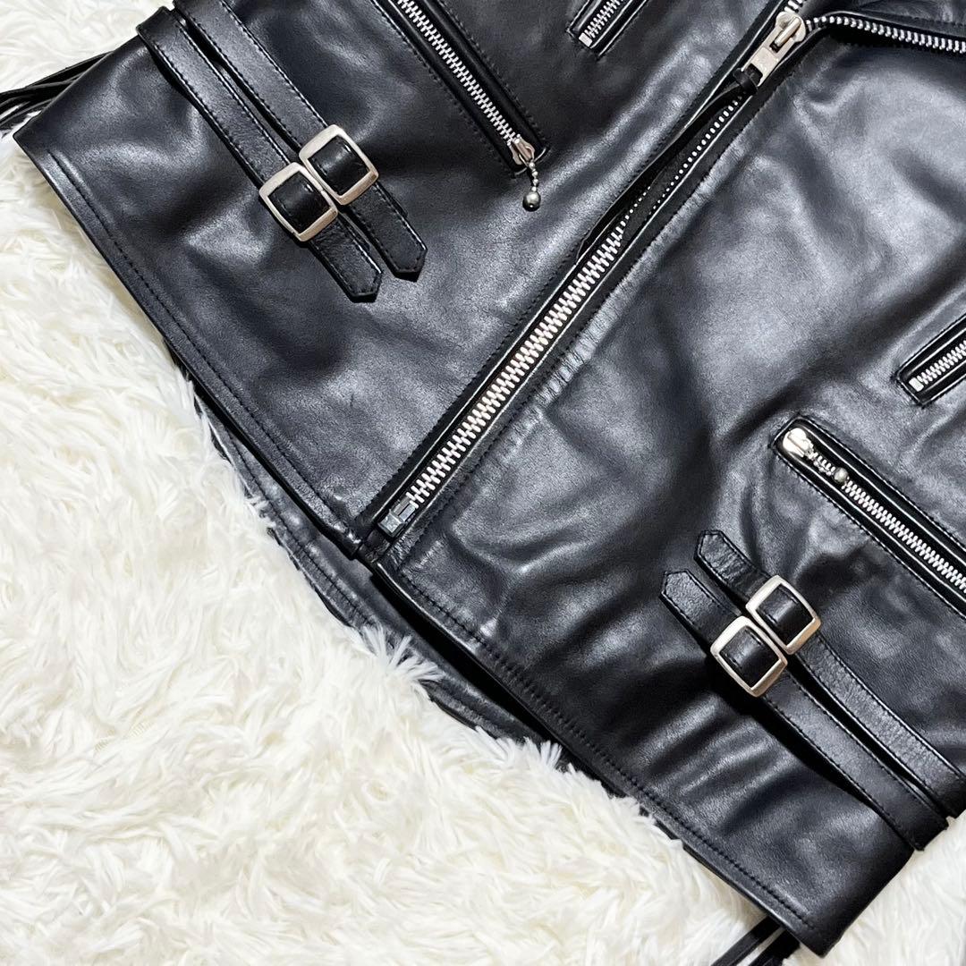 美品 希少サイズ ホーンワークス ダブルライダースジャケット 3L レザー 黒