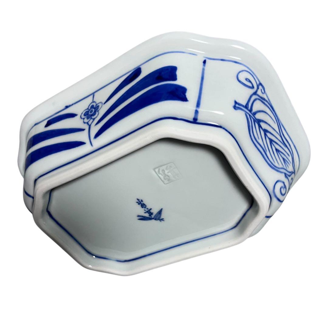 其泉窯 藍染花地紋 八角皿 5枚 箱付き 小鉢 古伊万里