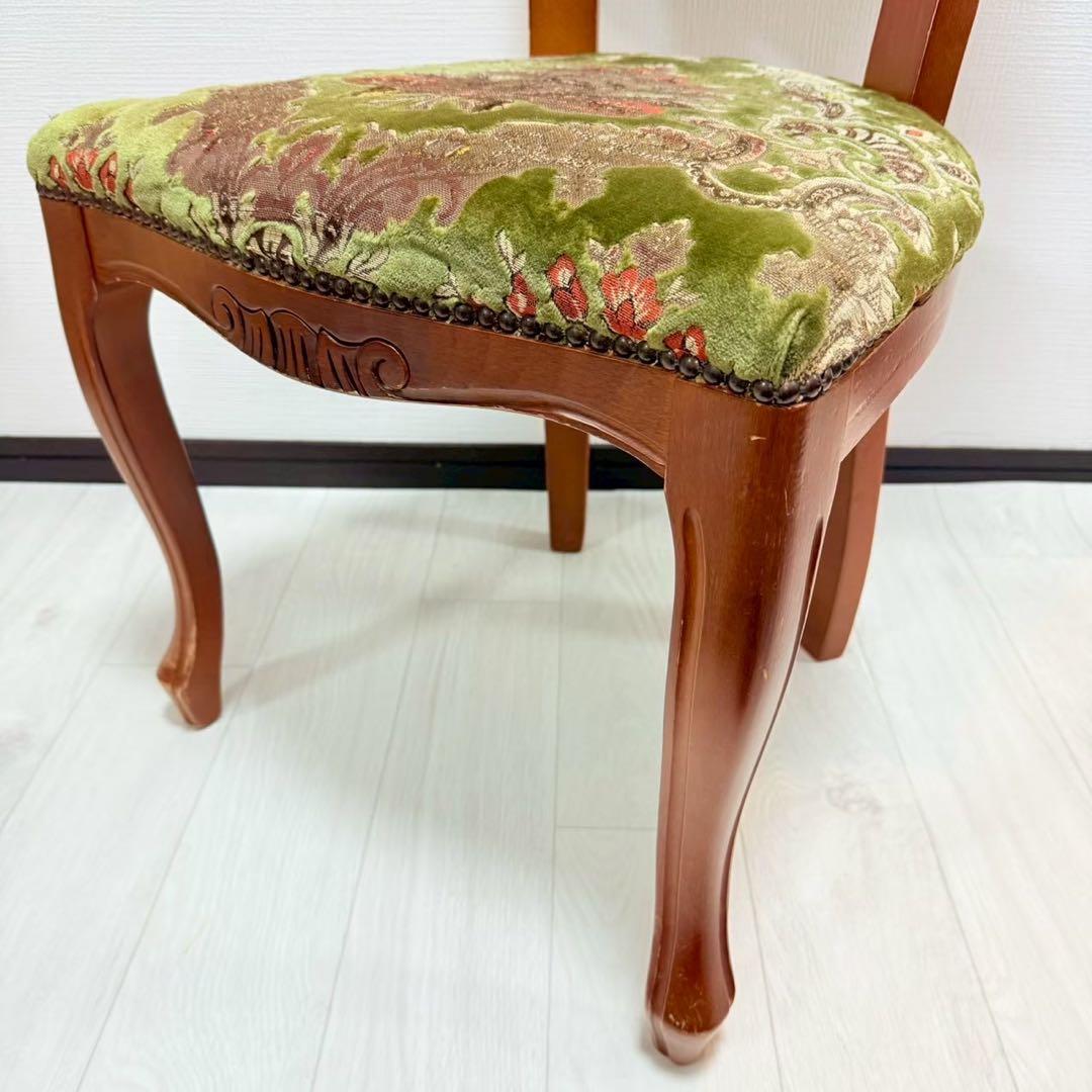 アンティーク調 猫脚 ダイニングチェア ゴブラン織り 花柄 彫刻 木製 椅子