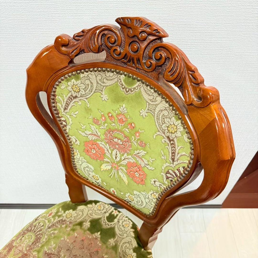 アンティーク調 猫脚 ダイニングチェア ゴブラン織り 花柄 彫刻 木製 椅子