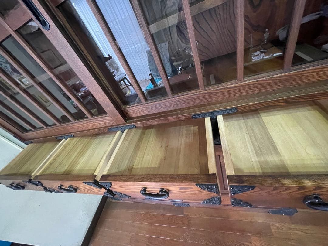 破格送料無料 アンティーク/水屋箪笥/食器棚/ガラス棚/ダイニングボード