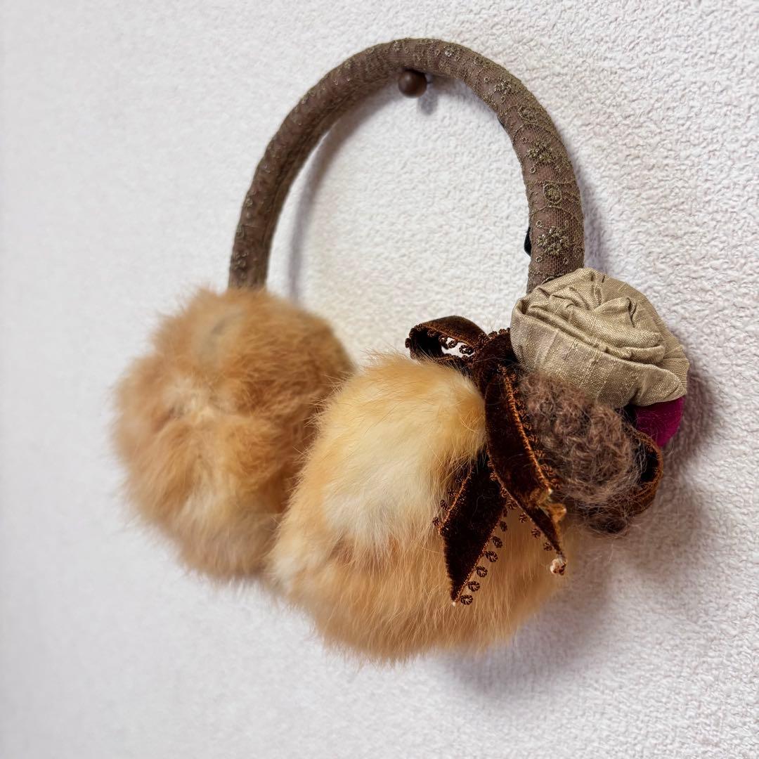 CA4LA ファー耳あて 花飾り付き