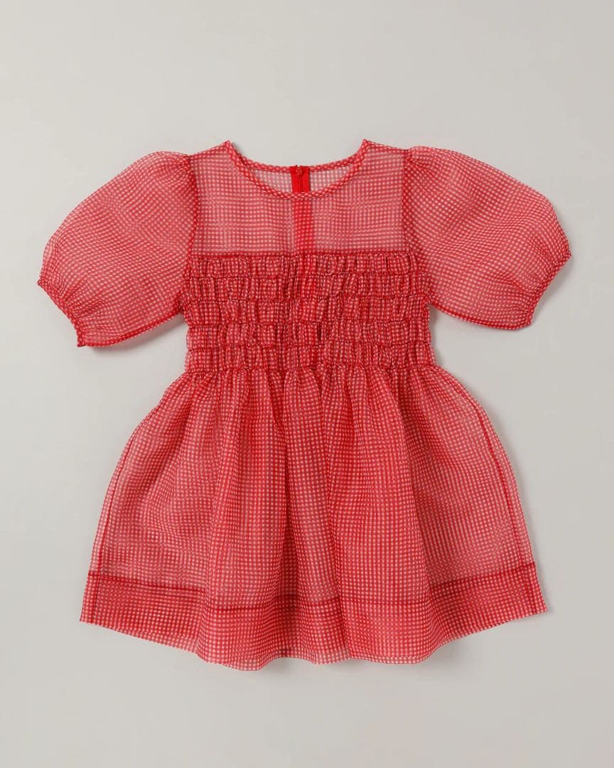 トップス GINGHAM ORGANZA SHIRRED TUNIC (RED)